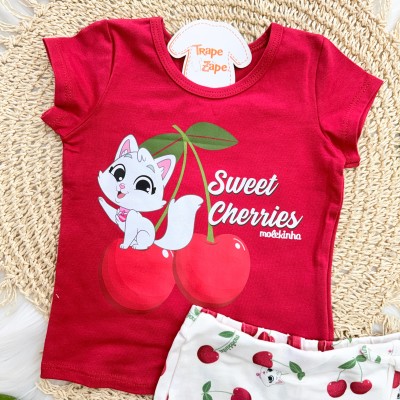 Conj. Blusa Sweet Cherries e Short - Vermelho cerejinha